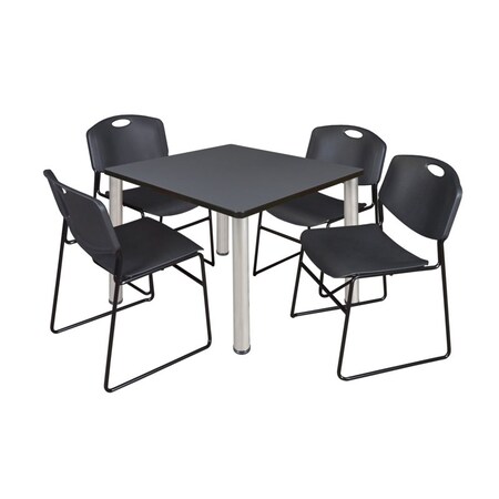 Kee/Zeng Kee Square Table & Chair Set, Wood, Metal, Polypropylene Top TB4242GYBPCM44BK